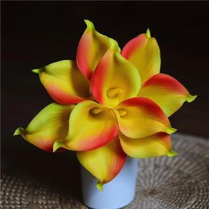 Decoflorall Calla Real Touch Yellow orange +/- 7 cm. en 37cm lang. / st Calla Real Touch +/- 7 cm.