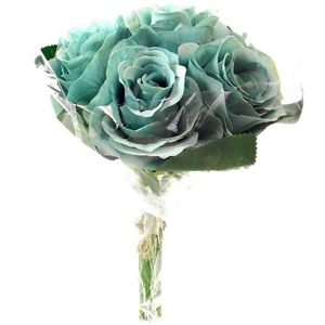 Decoflorall Zijderoos Roosbundel 7 stuks TEAL Zijderoos TEAL