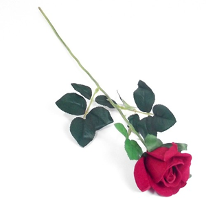 Decoflorall Rode roos Valentijnroos Velvet Zijde stuk SINGLE VELVET ROSE RED met blad 54 cm