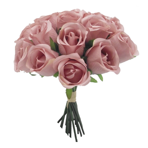 Decoflorall Budget boeket Handgebonden boeket 30cm LARGE ROSEBUD (18 STEMS) VINTAGE PINK Zijderoos bruidsmeisjesboeket