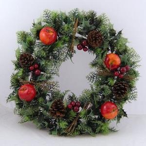 Decoflorall Grote Herfst, kerstkrans Kunst 45cm, met appels en denneappels Kunst krans
