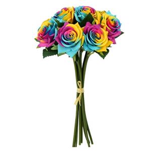 Decoflorall Zijderoos Regenboog roos 35cm FRESH TOUCH DIAMOND ROSE / bundel Regenboogroos