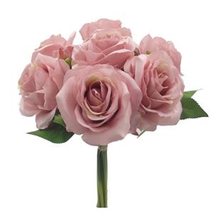 Decoflorall Budget boeket Handgebonden boeket 25cm OPEN ROSE BUNDLE VINTAGE PINK Zijderoos bruidsmeisjesboeket