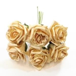 Decoflorall foam roos Princess Kleurvast Pearl GOUD 6 cm. BUNDEL 6 foamrozen