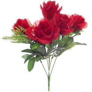 Decoflorall Rozenboeketje 33cm Rozenbundel met Gips en blad Rood Zijdebloem flowerwall vuller