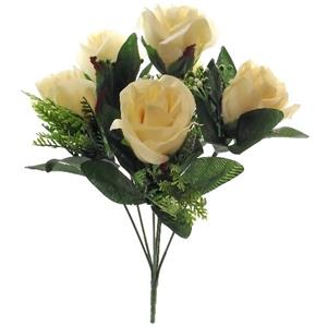 Decoflorall Rozenboeketje 33cm Rozenbundel met Gips en blad Ivory / champagne Zijdebloem flowerwall vuller