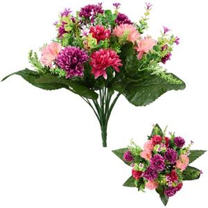 Decoflorall ZijdeBoeket 41cm 41cm SPIKY MUM LARGE MIXED BUSH PINK/CERISE/WINE Zijdebloem