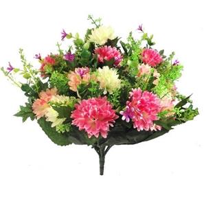 Decoflorall ZijdeBoeket 41cm 41cm SPIKY MUM LARGE MIXED BUSH PINK/CREAM Zijdebloem