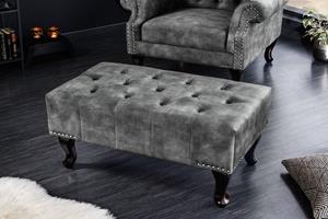 Invicta Interior Hocker CHESTERFIELD 80cm grijs fluweel met klinknagels - 43521