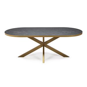 STALUX Plat ovale eettafel Noud - goud / zwart marmer