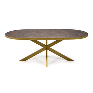 STALUX Plat ovale eettafel Noud - goud / lederlook bruin