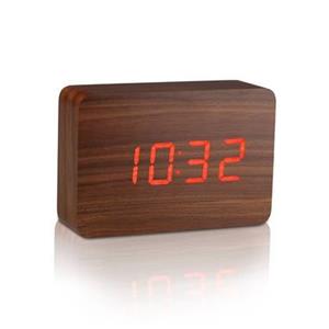 Gingko Brick click clock Wekker - Walnoothout|LED Rood