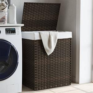 VidaXL Wasmand met deksel 46x33x60 cm poly rattan donkerbruin