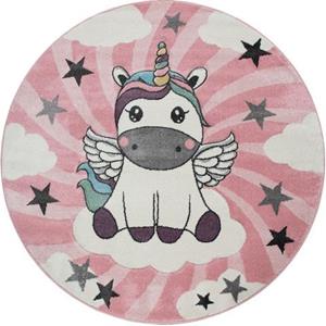 Paco Home Kinderteppich "Cosmo 395", rund, 3D-Design, niedliches Einhorn Motiv, Pastell-Farben, Kinderzimmer