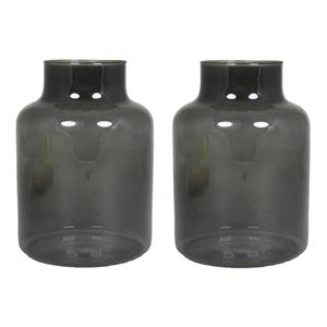 Floran Set van 2x bloemenvazen - smoke grijs/transparant glas - H20 x D15 cm -