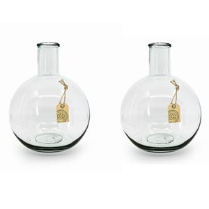 Merkloos 2x stuks transparante Eco bol vaas/vazen met hals van glas 31 x 22 cm -