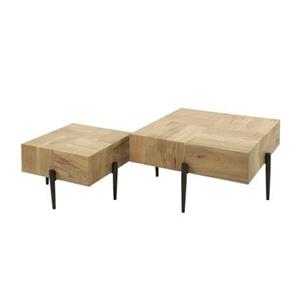 Giga Meubel  Salontafel Blocks Set van 2 Acaciahout Naturel Vierkant