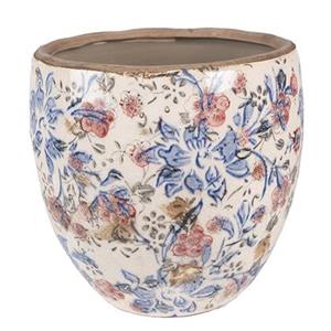 Clayre & Eef Bloempot Ã 18x17 cm Blauw Beige Keramiek Rond Bloemen