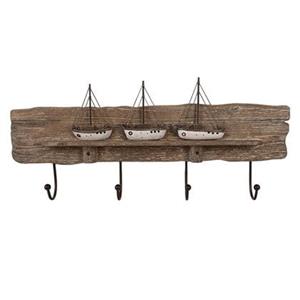 Clayre & Eef Wandkapstok 4 Haken 63x8x27 cm Bruin Hout IJzer Bootjes