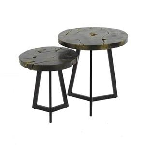 Giga Meubel  Salontafel Set van 2 Black and Gold Rond Teakhout