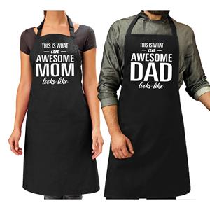 Bellatio Decorations Awesome Mom en Awesome Dad keukenschort - Cadeau schorten set voor Papa en Mama -