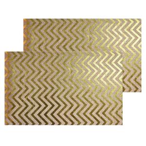 Chaks Jute tafelloper - 2x - 28 x 500 cm - beige met gouden visgraat geborduurd -