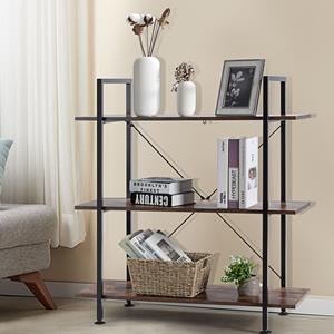 Costway Industriële 3-Tier Boekenkast Bloemenstandaard Plank met Metalen Frame Multifunctionele Display-Eenheid Rustiek Bruin