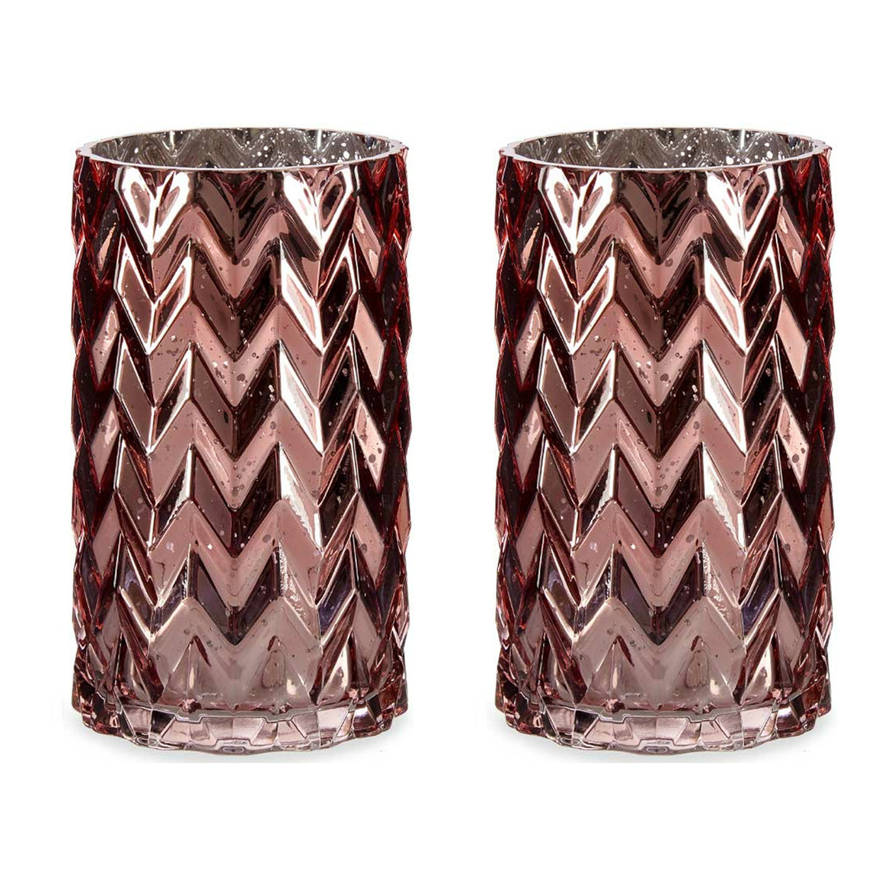 Giftdecor Bloemenvazen 2x stuks - luxe decoratie glas - roze - 11 x 20 cm -