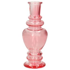 Ideas 4 Seasons Bloemenvaas Venice - voor kleine stelen/boeketten - gekleurd glas - ribbel roze - D5,7 x H15 cm -