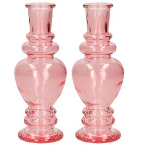 Ideas 4 Seasons Bloemenvaas Venice - 2x - voor kleine stelen/boeketten - gekleurd glas - helder roze - D5,7 x H15 cm -