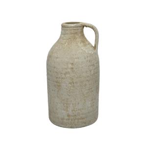 Decoris Vaas kruik/fles model - vintage - terracotta - creme wit - D15 x H30 cm -