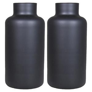 Floran Set van 2x bloemenvazen - mat zwart glas - H30 x D15 cm -