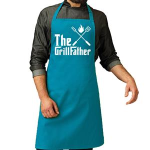 Bellatio Decorations Vaderdag cadeau schort - The Grillfather - barbecue/bbq  - blauw - heren -