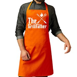 Bellatio Decorations Vaderdag cadeau schort - The Grillfather - barbecue/bbq  - oranje - heren -