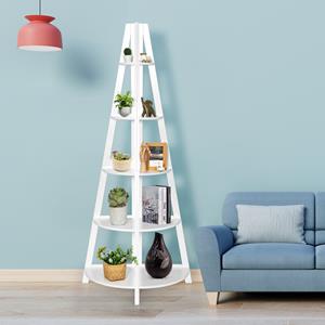 Costway Archiefrek 5 Tier Ladder Style A-Frame Hoekrek Wit Hout