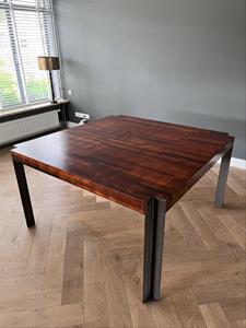 Linteloo design tafel door Henk Vos Wood/rvs - Tweedehands