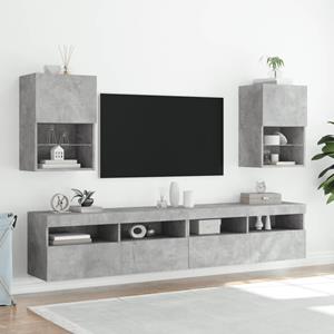 vidaXL TV-Schrank TV-Schränke mit LED-Leuchten 2 Stk Betongrau 40,5x30x60 cm