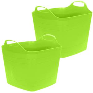 Excellent Houseware Flexibele emmer - 2x - groen - 15 liter - kunststof - vierkant - 30 x 29 cm -