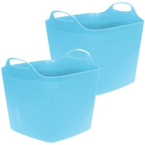 Excellent Houseware Flexibele emmer - 2x - blauw - 15 liter - kunststof - vierkant - 30 x 29 cm -