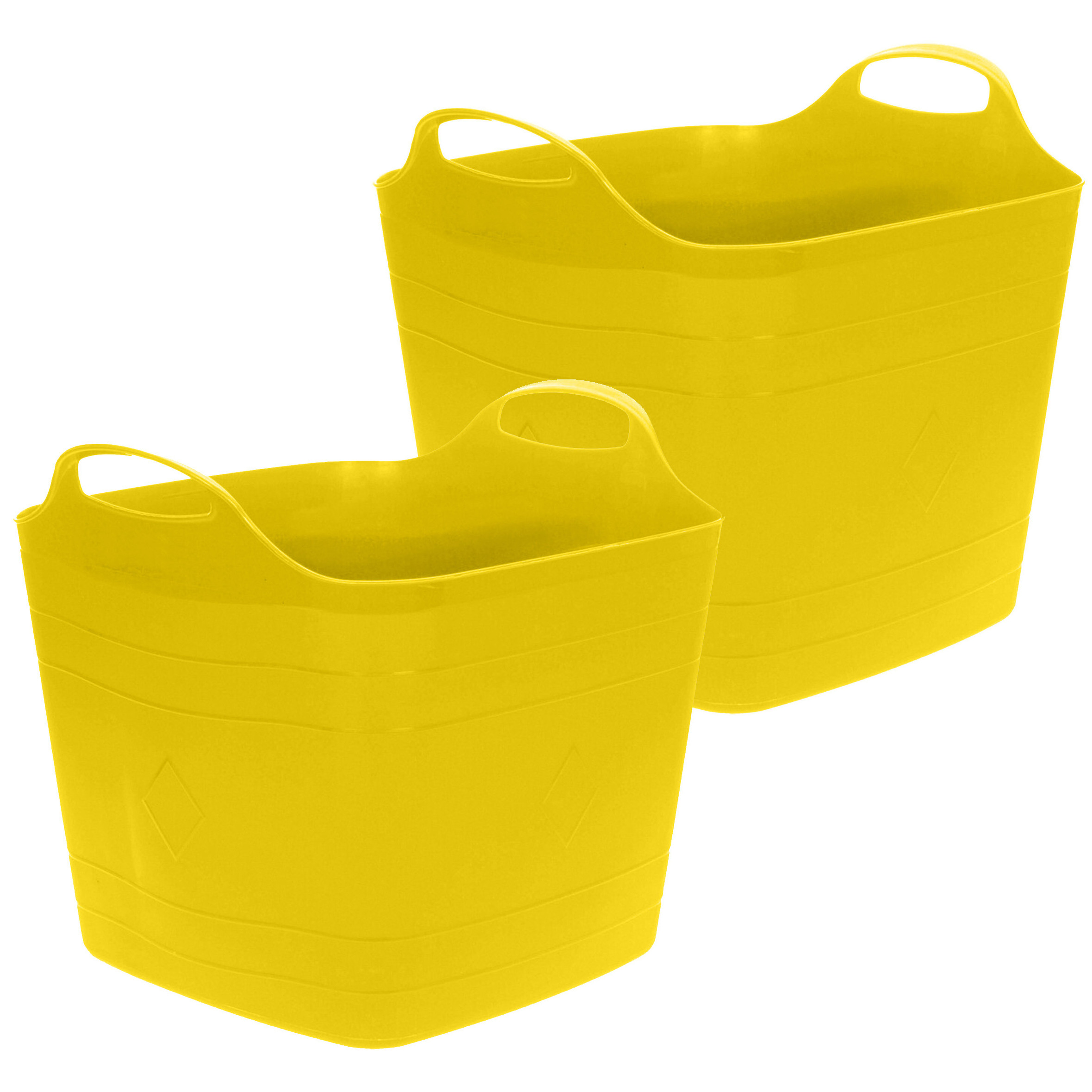 Excellent Houseware Flexibele emmer - 2x - geel - 15 liter - kunststof - vierkant - 30 x 29 cm -