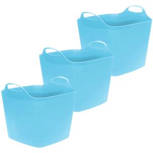 Excellent Houseware Flexibele emmer - 3x - blauw - 25 liter - kunststof - vierkant - 35 x cm -