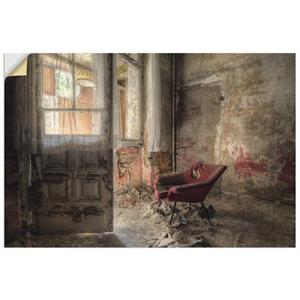Artland Artprint Lost Place - rode fauteuil I als artprint van aluminium, artprint op linnen, muursticker of poster in verschillende maten