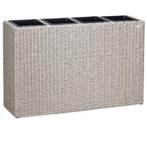 Blumenkasten 4 Innentöpfe Polyrattangeflecht Herausnehmbar Blumentopf Übertopf Pflanzkübel Pflanzkasten creme - Casaria