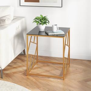 Costway Moderne Vierkante Bijzettafel met Gehard Glazen Blad en Verguld Geometrisch Frame Chique Nachtkastje Zwart en Goud