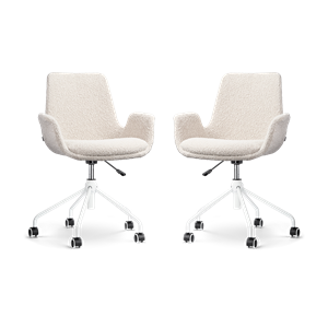 Nolon Nout-Eef bureaustoel bouclé beige - wit onderstel - set van 2