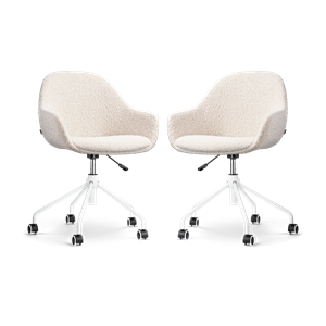 Nolon Nout-Mae bureaustoel bouclé beige - wit onderstel - set van 2