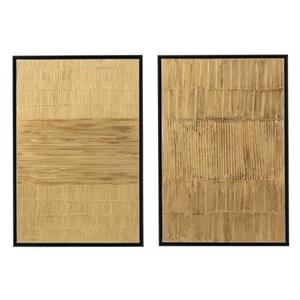 J-Line   Schilderij Strepen Hout Canvas Zwart Goud (2-delig) -