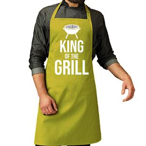 Bellatio Decorations Vaderdag cadeau schort - king of the grill - groen - keukenschort - heren - verjaardag -