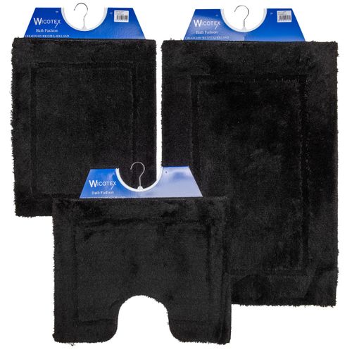 Wicotex  Badmat Set - Badmat - Toiletmat - Bidetmat Uni Zwart - Antislip Onderkant