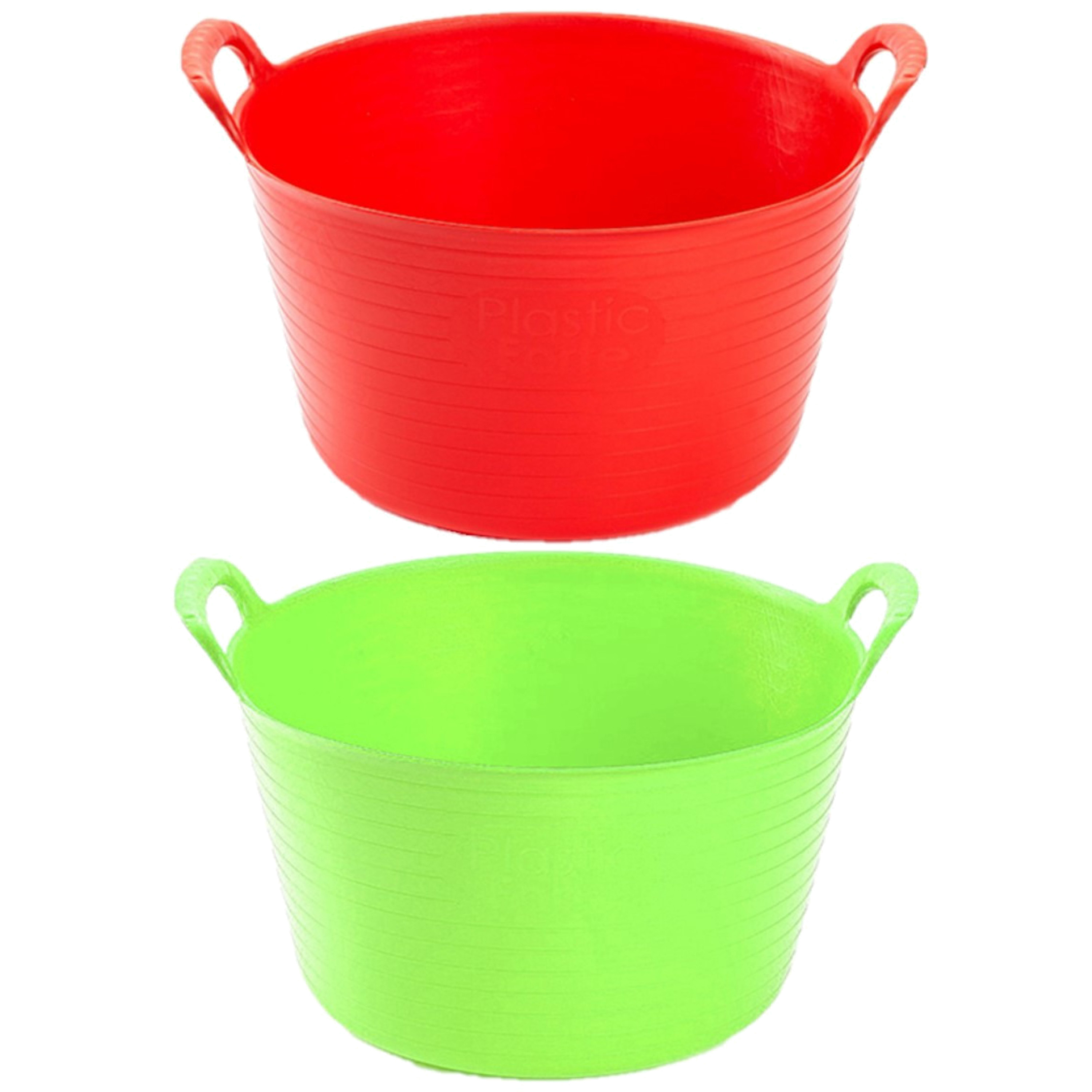 Forte Plastics Voordeelset van 2x stuks kunststof flexibele emmers/wasmanden/kuipen 56 liter in het rood/groen -